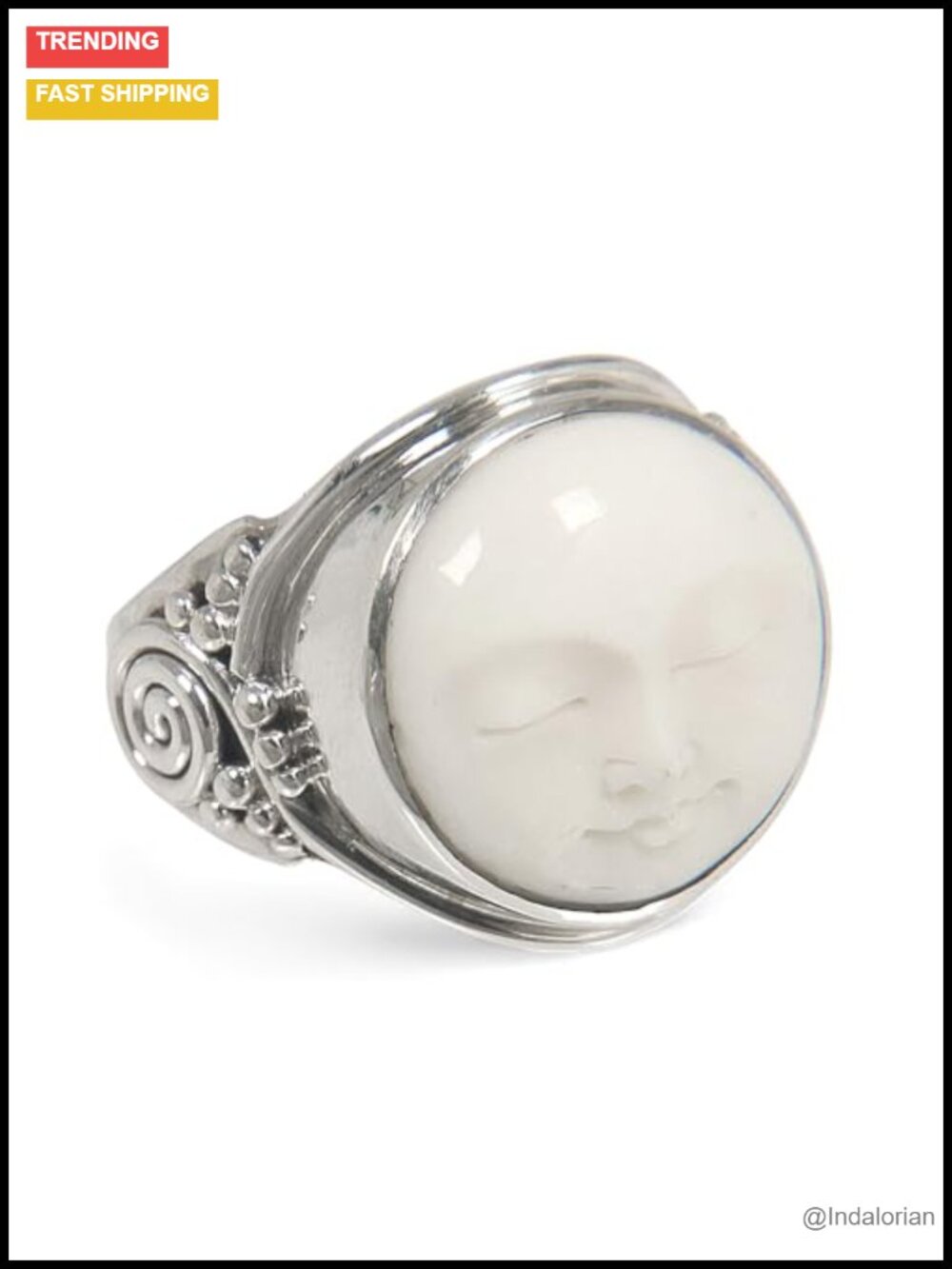 Handcrafted Sterling Silver Signet Ring Artisan Moon Face Cocktail